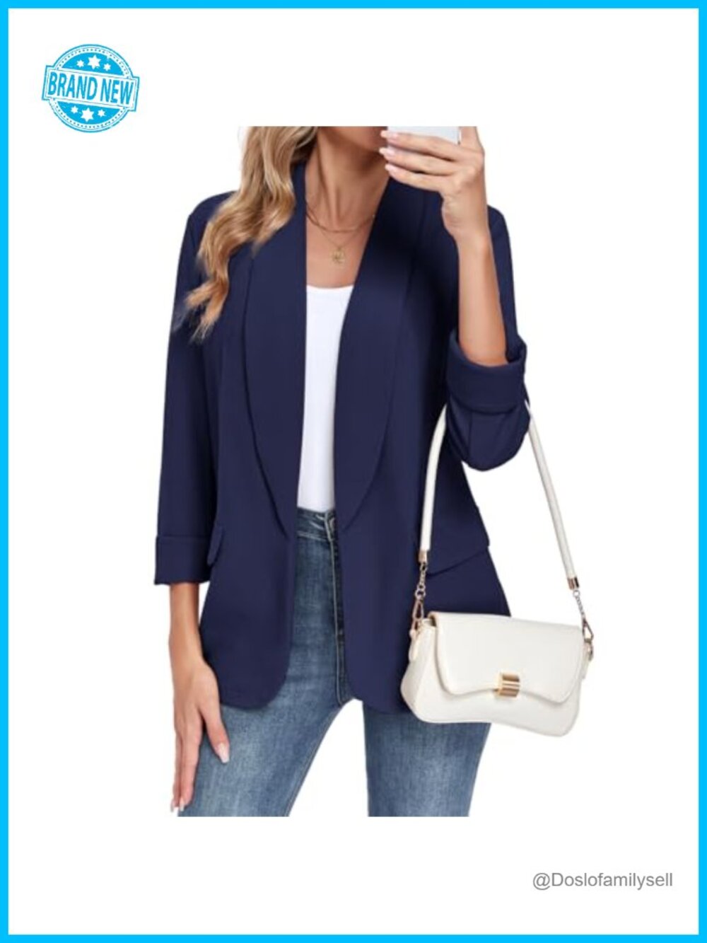 Women's Classic Blazer Notch Collar Slim Fit Business Casual 3/4 Sleeve Work